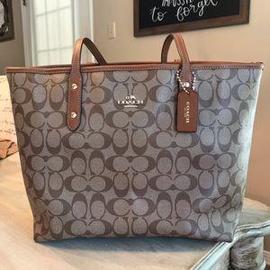 Authentic Brown and Tan Coach Logo Tote